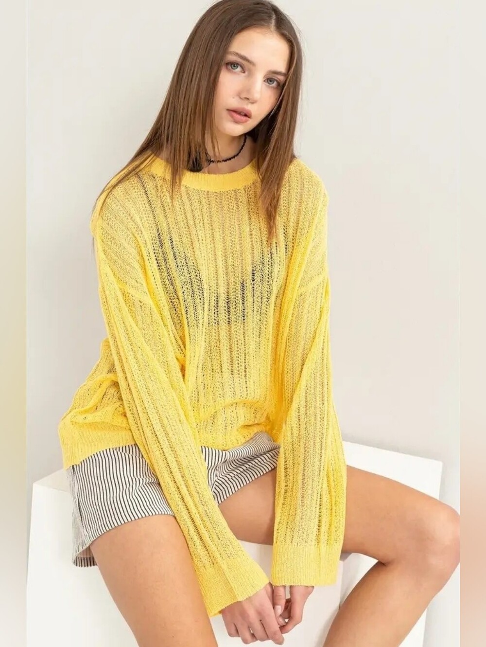 Double Zero Sheer Knit Yellow Sweater